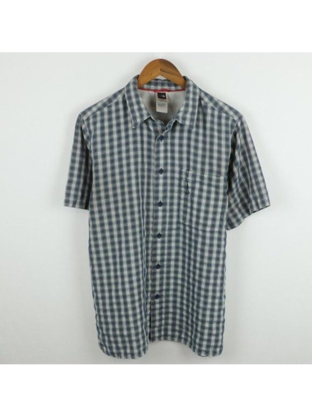 The North Face Men's Medium Blue Woven Plaid Casual Lightweight Button Up Shirt